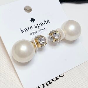 NWT Kate Spade ♠️ Gold Tone Dainty Sparkles Pearl / CZ Reversible Stud Earrings